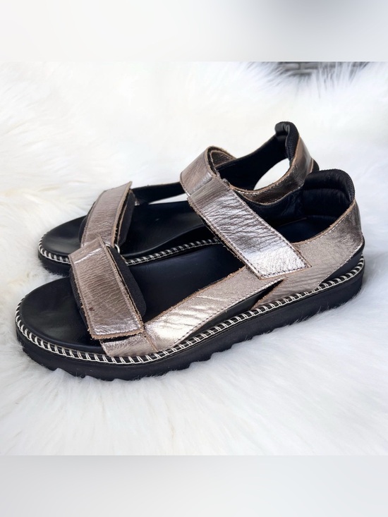 Whistles Pewter Noah Sporty Sandal 40 US 9 Leather Comfortable Platform Preppy